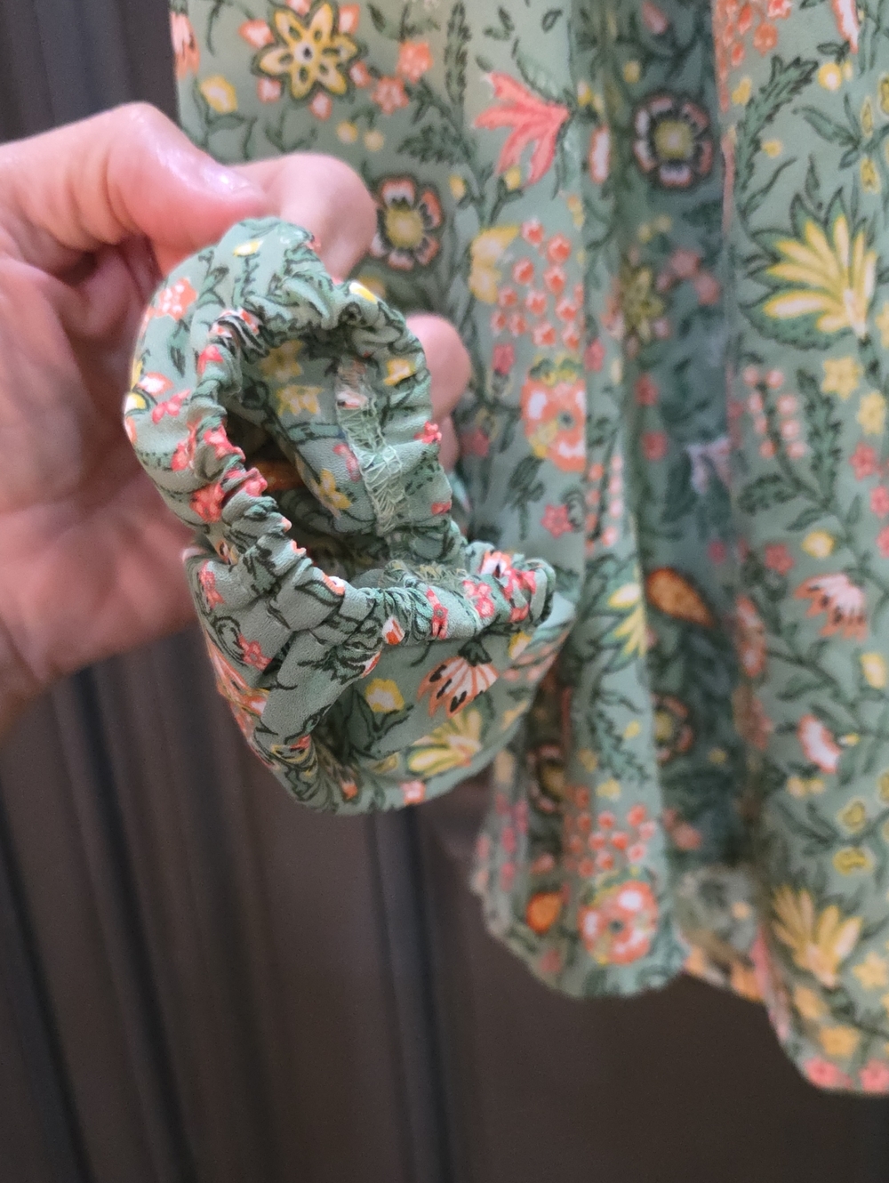 LOFT Garden Henley Mixed Media Long Sleeve Peasant Blouse Basil Sage Green Sz M - Picture 5 of 11